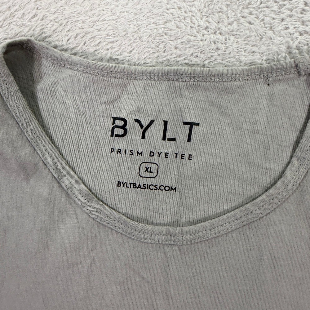 BYLT Mens XL Prism Dye Tee Adult White Grey Short Sleeve Curved Hem Streetwear - Picture 3 of 7